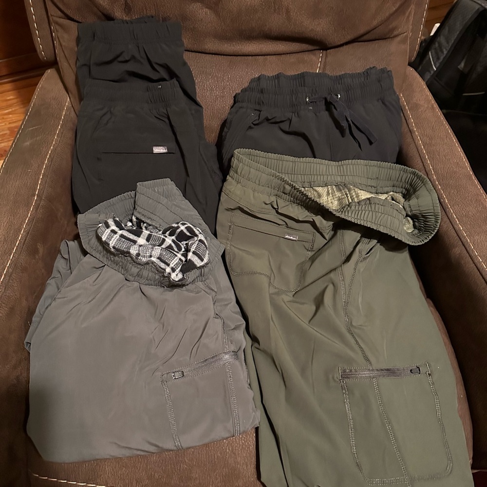 Eddie Bauer women's Cargo flannel lined Pants Bundle - Black, Gray, Olive